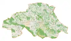 Mapa konturowa powiatu strzyżowskiego, na dole nieco na prawo znajduje się punkt z opisem „Bonarówka”