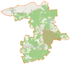 Mapa konturowa powiatu sulęcińskiego, u góry po lewej znajduje się punkt z opisem „Zamek joannitów w Słońsku”