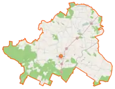 Mapa konturowa powiatu szydłowieckiego, na dole po prawej znajduje się punkt z opisem „Zbijów Duży”