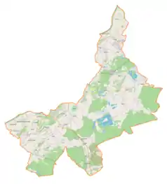 Mapa konturowa powiatu tarnobrzeskiego, u góry po prawej znajduje się punkt z opisem „Orliska”