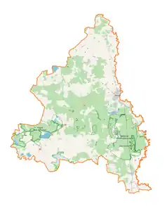 Mapa konturowa powiatu włodawskiego, na dole po prawej znajduje się punkt z opisem „Stanisławów”