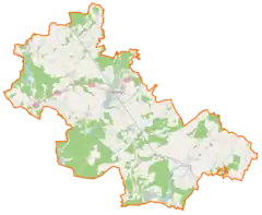 Mapa konturowa powiatu wolsztyńskiego, blisko centrum po lewej na dole znajduje się punkt z opisem „Zacisze”