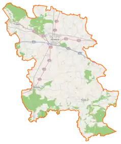 Mapa konturowa powiatu wrzesińskiego, po lewej znajduje się punkt z opisem „Pałczyn”