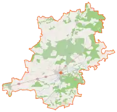 Mapa konturowa powiatu wyszkowskiego, po prawej znajduje się punkt z opisem „Brańszczyk”