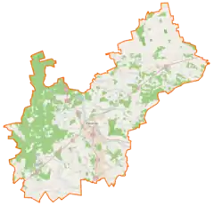 Mapa konturowa powiatu zambrowskiego, w centrum znajduje się punkt z opisem „Ćwikły-Rupie”