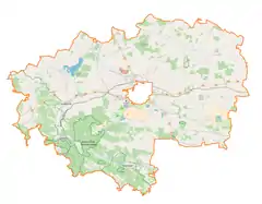 Mapa konturowa powiatu zamojskiego, blisko centrum u góry znajduje się punkt z opisem „Sitaniec”