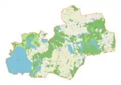 Mapa konturowa gminy Pozezdrze, w centrum znajduje się punkt z opisem „Pozezdrze”