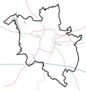 Mapa konturowa Poznania, u góry znajduje się punkt z opisem „Osiedle Władysława Jagiełły”