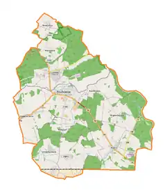 Mapa konturowa gminy Prochowice, blisko centrum na lewo znajduje się punkt z opisem „Prochowice Śląskie”