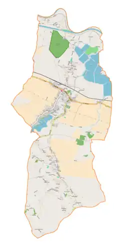 Mapa konturowa gminy Przeciszów, u góry znajduje się punkt z opisem „Przeciszów”