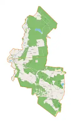 Mapa konturowa gminy Przedbórz, u góry znajduje się punkt z opisem „Józefów Stary”