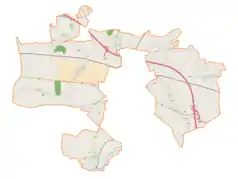 Mapa konturowa gminy wiejskiej Przeworsk, po prawej nieco na dole znajduje się punkt z opisem „Mirocin”