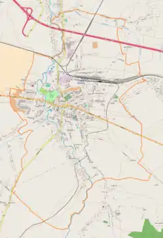 Mapa konturowa Przeworska, blisko centrum u góry znajduje się punkt z opisem „Przeworsk Wąski”