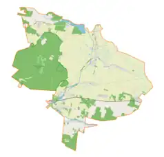 Mapa konturowa gminy Przyrów, u góry znajduje się punkt z opisem „Aleksandrówka”