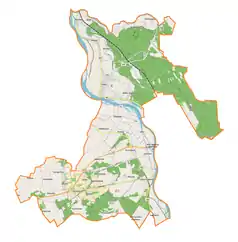 Mapa konturowa gminy wiejskiej Puławy, na dole po lewej znajduje się punkt z opisem „Leokadiów”