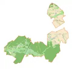 Mapa konturowa gminy wiejskiej Radomsko, po prawej znajduje się punkt z opisem „Strzałków”