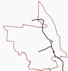 Mapa konturowa gminy Police, po prawej nieco na dole znajduje się punkt z opisem „Police Zakład”