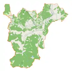 Mapa konturowa gminy Rajcza, u góry po lewej znajduje się punkt z opisem „Przejście graniczneZwardoń-Myto-Skalité”