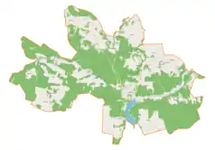 Mapa konturowa gminy Raków, u góry nieco na lewo znajduje się punkt z opisem „Stara Huta”