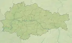 Mapa konturowa obwodu kurskiego, na dole nieco na lewo znajduje się punkt z opisem „źródło”, natomiast na dole po lewej znajduje się punkt z opisem „ujście”