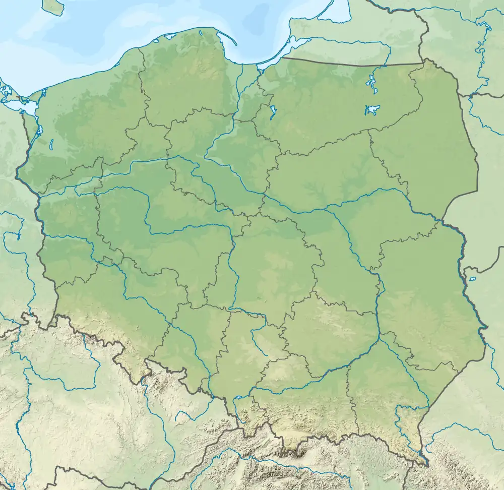 Mapa konturowa Polski, u góry znajduje się punkt z opisem „źródło”, powyżej znajduje się również punkt z opisem „ujście”