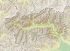 Mapa konturowa Doliny Aosty, blisko centrum u góry znajduje się punkt z opisem „Valle di Ollomont”