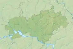 Mapa konturowa Mari El, na dole znajduje się punkt z opisem „Park Narodowy „Marij Czodra””