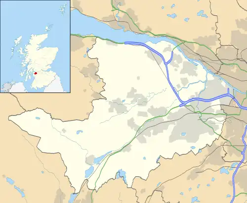 Mapa konturowa Renfrewshire, blisko centrum po prawej na dole znajduje się punkt z opisem „Johnstone”