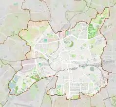 Mapa konturowa Rennes, blisko centrum na dole znajduje się punkt z opisem „Gare de Rennes”