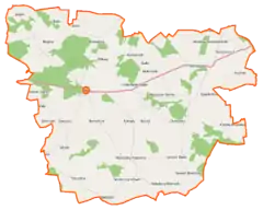 Mapa konturowa gminy Repki, na dole znajduje się punkt z opisem „Parafia pw. Świętej Trójcy w Wyrozębach”