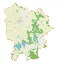 Mapa konturowa gminy Reszel, na dole nieco na lewo znajduje się punkt z opisem „Łężany”