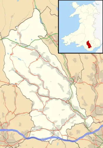 Mapa konturowa Rhondda Cynon Taf, blisko centrum na lewo u góry znajduje się punkt z opisem „Aberdare”