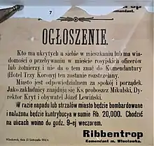 Ogłoszenie Ribbentropa, Włocławek - 1914 r.