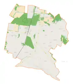 Mapa konturowa gminy Rokiciny, u góry nieco na lewo znajduje się punkt z opisem „Łaznów”