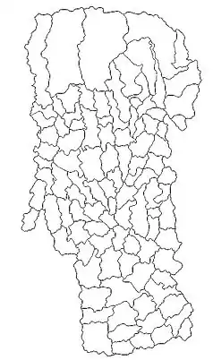 Mapa konturowa okręgu Ardżesz, u góry nieco na prawo znajduje się punkt z opisem „Câmpulung”