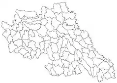 Mapa konturowa okręgu Jassy, w centrum znajduje się punkt z opisem „Movileni”