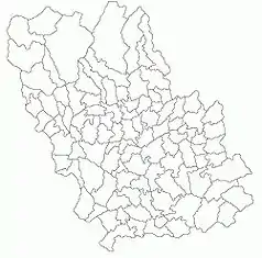 Mapa konturowa okręgu Prahova, po prawej nieco na dole znajduje się punkt z opisem „Mizil”