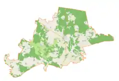 Mapa konturowa gminy Rozogi, u góry znajduje się punkt z opisem „Faryny”