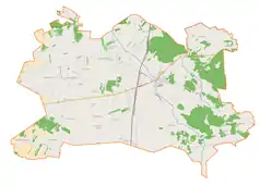 Mapa konturowa gminy Rusiec, blisko centrum na dole znajduje się punkt z opisem „Antonina”