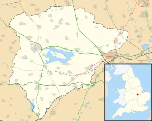 Mapa konturowa Rutlandu, na dole po lewej znajduje się punkt z opisem „Uppingham”