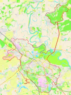 Mapa konturowa Riazania, w centrum znajduje się punkt z opisem „Sobór Zaśnięcia Matki Bożej”