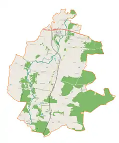 Mapa konturowa gminy Sędziejowice, blisko centrum na lewo znajduje się punkt z opisem „Emilianów”