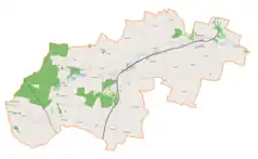 Mapa konturowa gminy Sędziszów, blisko centrum na lewo znajduje się punkt z opisem „Swaryszów”