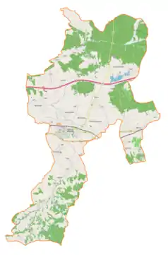 Mapa konturowa gminy Sędziszów Małopolski, blisko centrum na lewo znajduje się punkt z opisem „Góra Ropczycka”