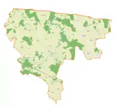 Mapa konturowa gminy Sępopol, u góry znajduje się punkt z opisem „Masuny”