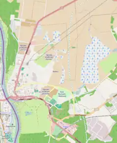 Mapa konturowa Słubic, po lewej znajduje się punkt z opisem „plac Bohaterów”