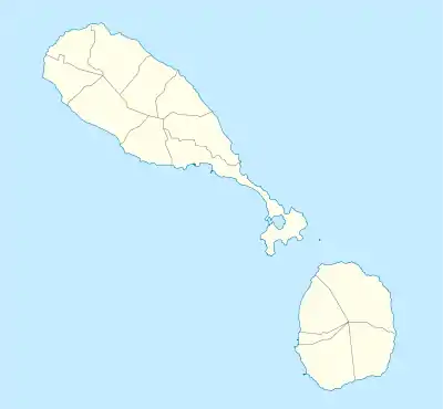 Mapa konturowa Saint Kitts i Nevis, u góry po lewej znajduje się punkt z opisem „Sandy Point”