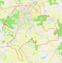 Mapa konturowa Sarańska, blisko centrum na lewo u góry znajduje się punkt z opisem „Stadion Start”