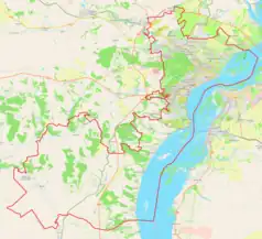 Mapa konturowa Saratowa, po prawej nieco u góry znajduje się punkt z opisem „Saratów”