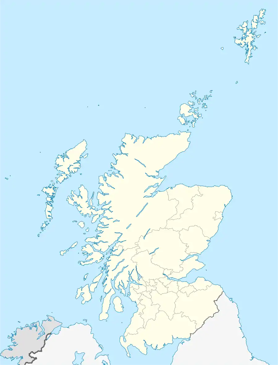 Mapa konturowa Szkocji, na dole po prawej znajduje się punkt z opisem „University of St Andrews”